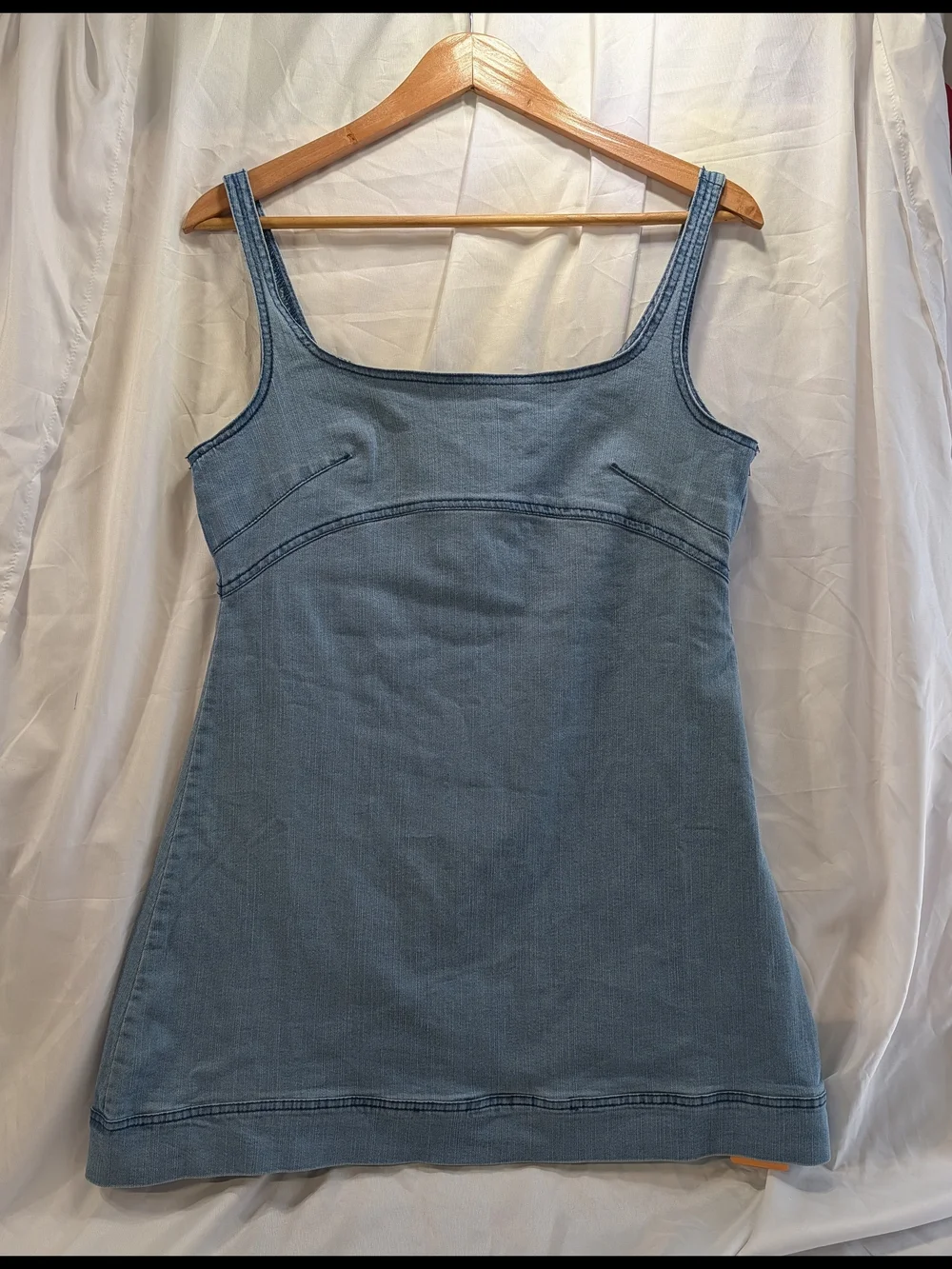 NWT Forever 21 Women’s Light Wash Denim Square Neck Tank Mini Dress Size L